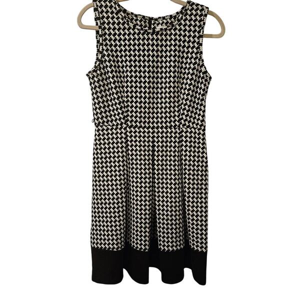 Calvin Klein Houndstooth Fit Flare Dress 8P Petite Black White Sleeveless Career - Picture 1 of 6